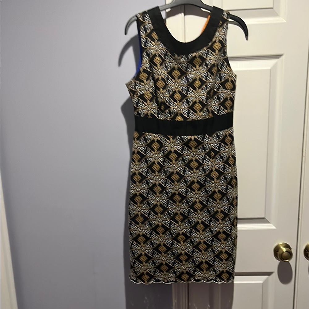 Anthropologie Black and Cream A-Line Midi Dress V-Neck Sleeveless